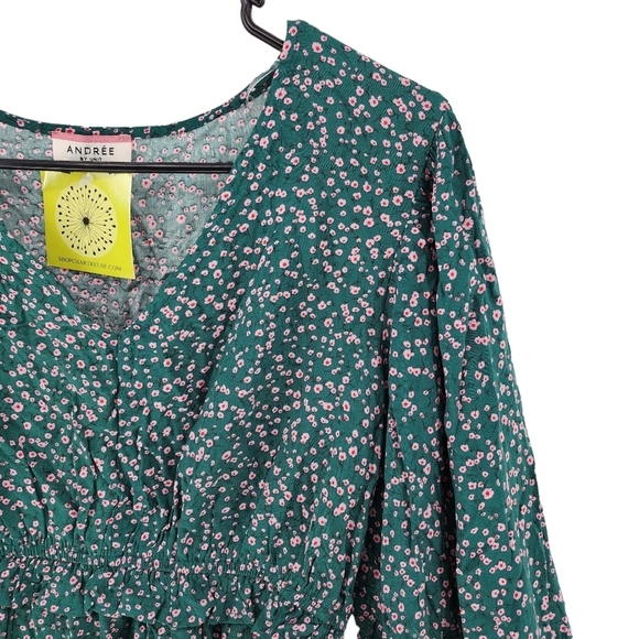 Andrée By Unit Women's V-Neck Ditsy Floral Peplum Hem Blouse Top - L - Picture 2 of 5